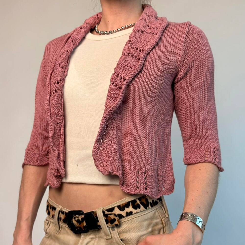 Vintage KIS Pink Cropped Cardigan - Size Large (Fits Small)